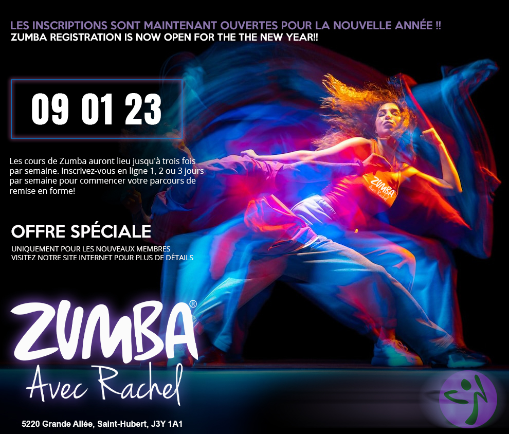 Zumba Avec Rachel | 5220 Grande Allée, Saint-Hubert, QC J3Y 1V4, Canada | Phone: (514) 531-7854
