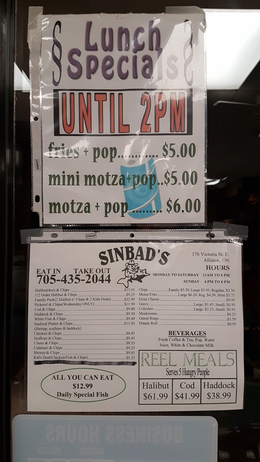 Sinbads Fish & Chips | 176 Victoria St E, Alliston, ON L9R 1K6, Canada | Phone: (705) 435-2044