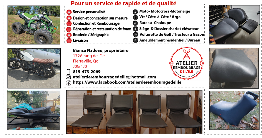Atelier de rembourrage de lîle | 172A Rang de lÎle, Pierreville, QC J0G 1J0, Canada | Phone: (819) 473-2069