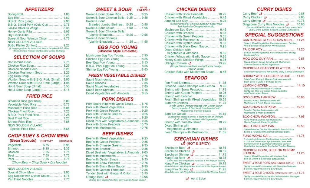 New Golden Village Chinese Take-Out Restaurant | 110 St Catharines St, Smithville, ON L0R 2A0, Canada | Phone: (905) 957-0508
