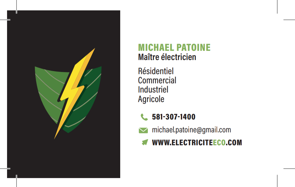 Électricité Éco Construction | 246 Rang Bois Joly, Saint-Apollinaire, QC G0S 2E0, Canada | Phone: (581) 307-1400