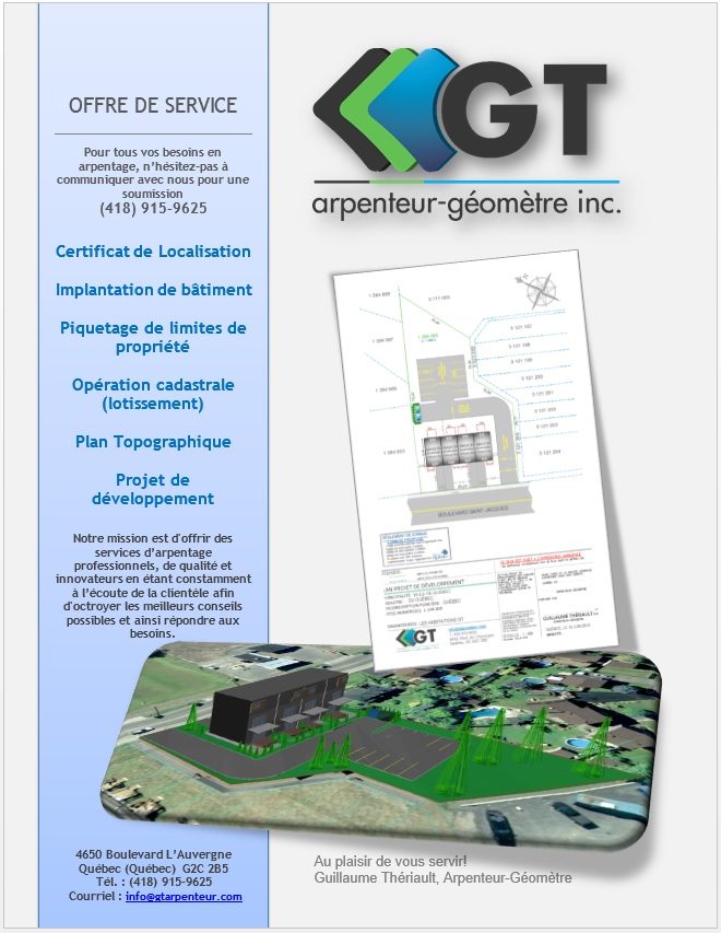 GT ARPENTEUR-GÉOMÈTRE INC. | 205 Bd Louis-XIV #201, Québec, QC G2K 1W6, Canada | Phone: (418) 915-9625