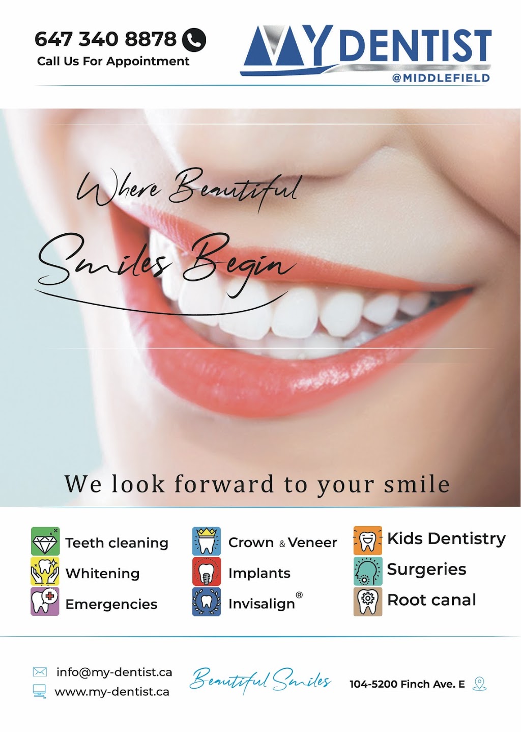 My Dentist@MiddleField | 5200 Finch Ave E #104, Scarborough, ON M1S 4Z3, Canada | Phone: (647) 340-8878
