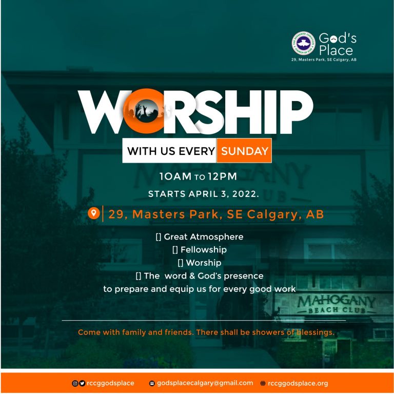 RCCG Gods Place, Calgary | 29 Masters Park SE, Calgary, AB T3M 2C1, Canada | Phone: (587) 646-2054