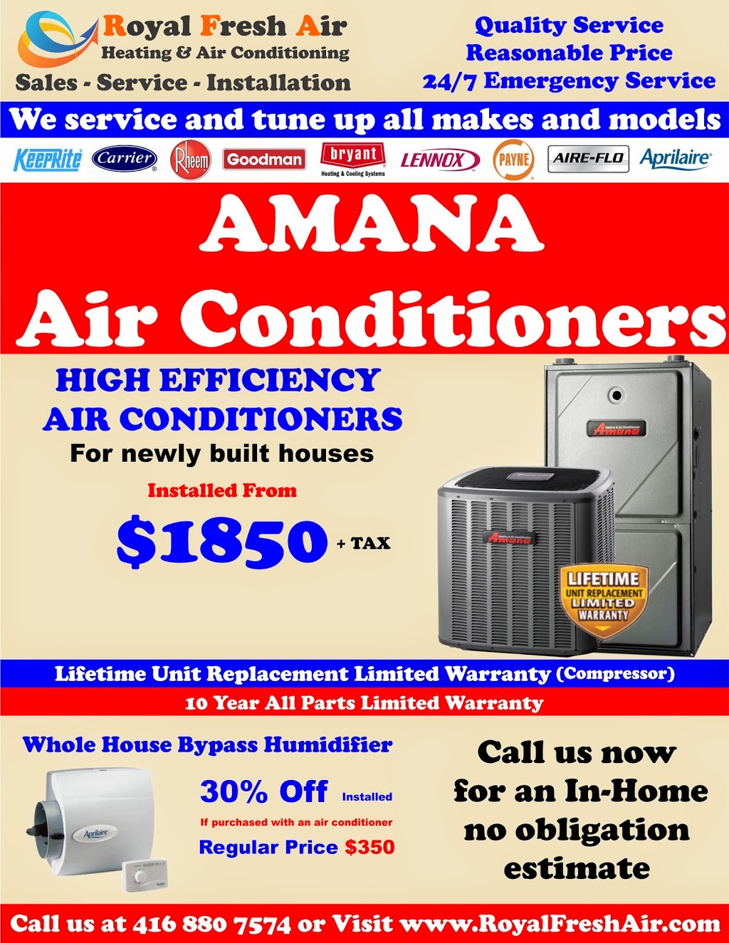 Royal Fresh Air Heating & Air Conditioning | 31 Merrylynn Dr, Richmond Hill, ON L4C 5B1, Canada | Phone: (289) 577-1818
