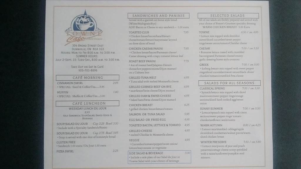 Towne Cafe | 304 Broad St E, Dunnville, ON N1A 1G3, Canada | Phone: (905) 701-8696