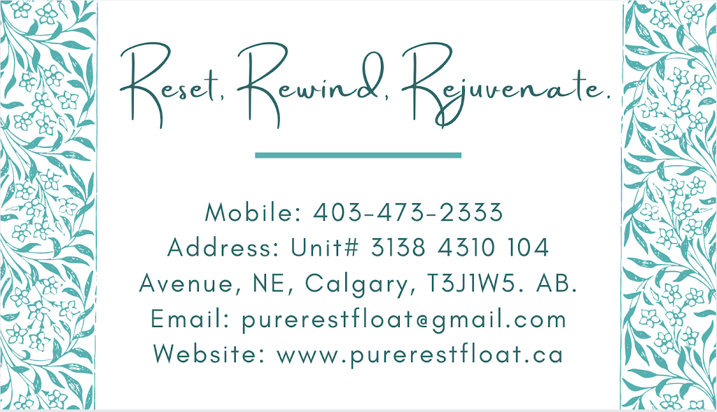 Calgary Float Spa | PureRest Float & Wellness | 4310 104 Ave NE Unit 3138, Calgary, AB T3J 1W5, Canada | Phone: (403) 679-2525