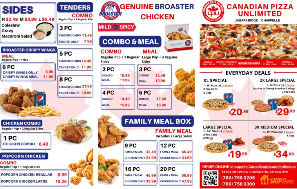 Canadian Pizza Unlimited & Genuine Broaster Chicken | 14124 28 Ave SW, Edmonton, AB T6W 3Y9, Canada | Phone: (780) 758-0206