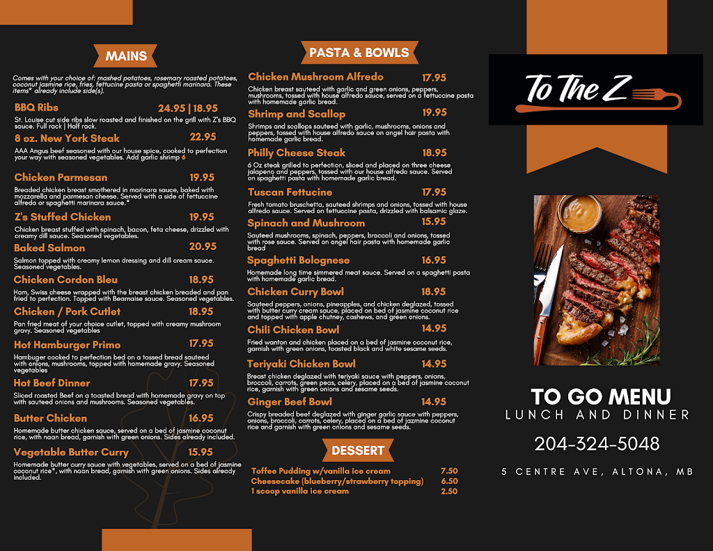To The Z Restaurant | 5 Centre Ave, Altona, MB R0G 0B0, Canada | Phone: (204) 324-5048