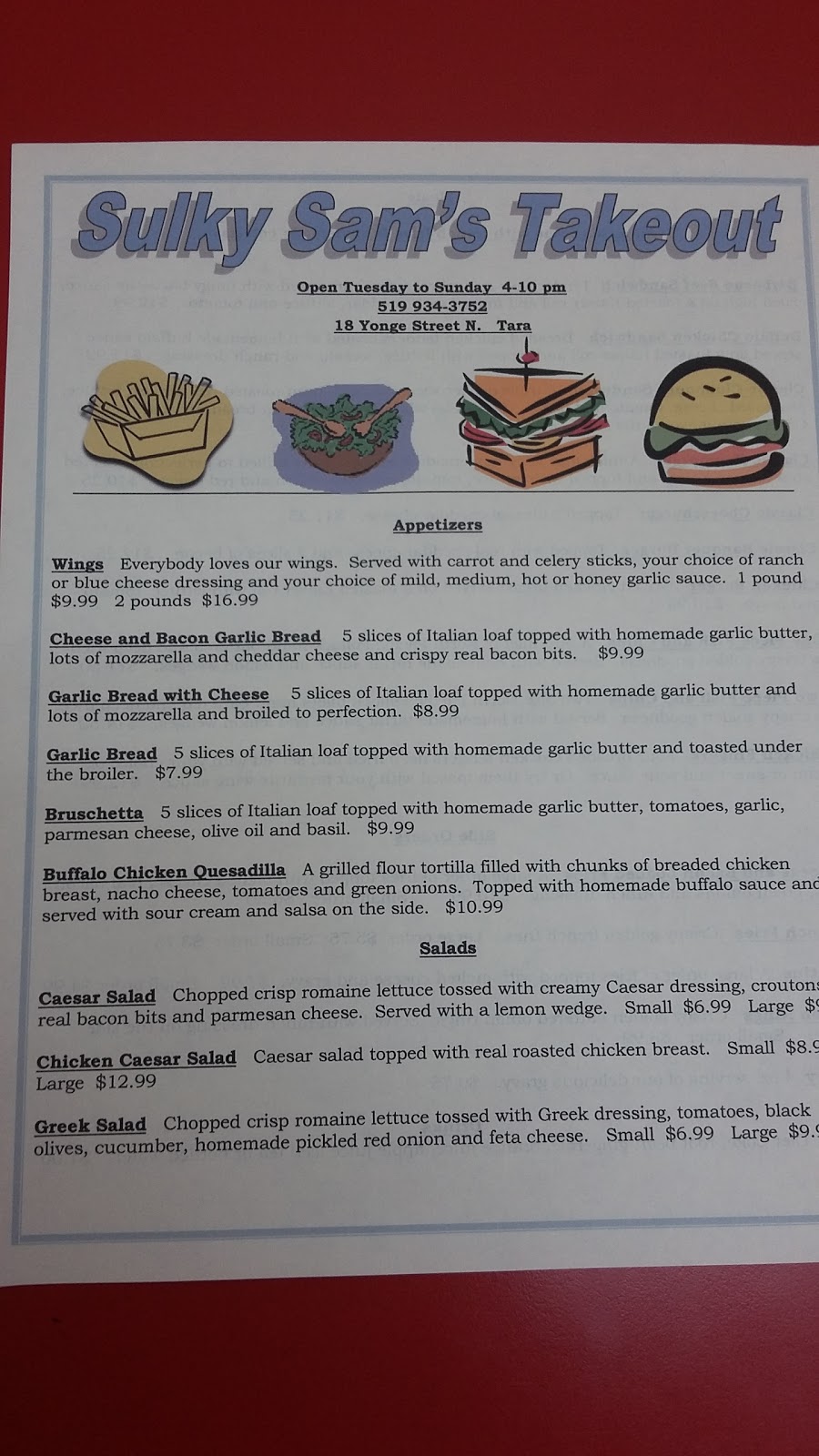 Sulky Sams Restaurant & Sports | 18 Yonge St N, Tara, ON N0H 2N0, Canada | Phone: (519) 934-3752