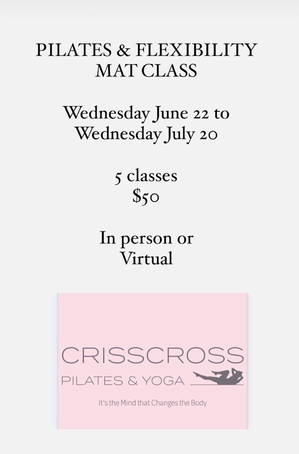 Criss Cross Pilates & Yoga Studio | 621 Pinestrand Crescent, Richmond, ON K0A 2Z0, Canada | Phone: (613) 222-5909