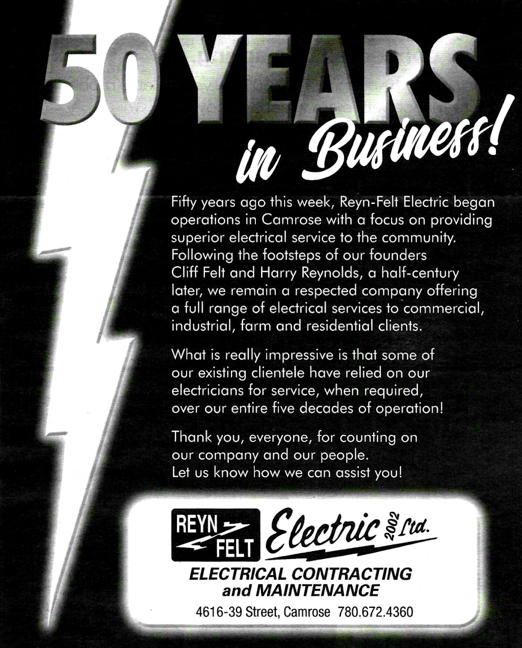 Reyn-Felt Electric (2002) Ltd. | 4616 39 St, Camrose, AB T4V 2N5, Canada | Phone: (780) 672-4360
