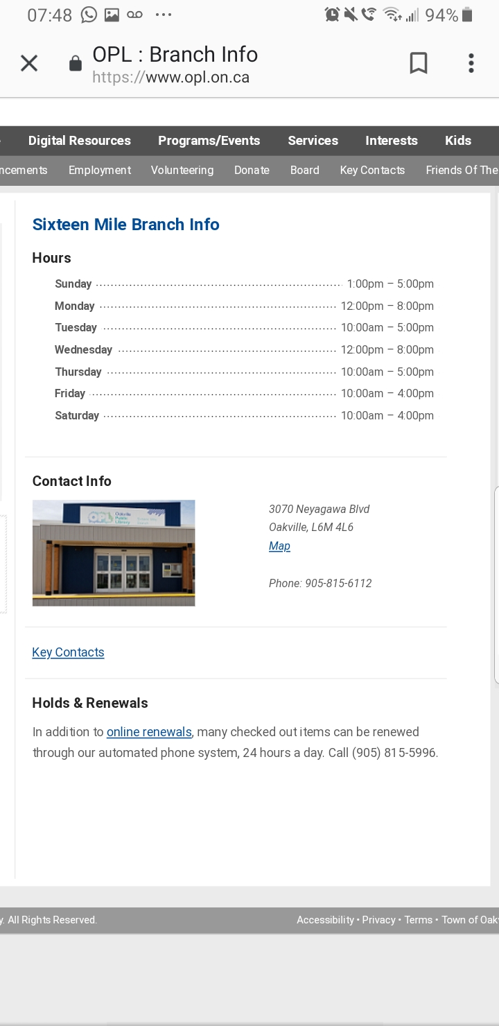 Oakville Public Library - Sixteen Mile Branch | 3070 Neyagawa Blvd, Oakville, ON L6M 4L6, Canada | Phone: (905) 815-6112