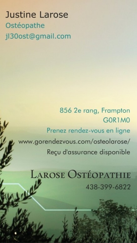 Larose ostéopathie | 856 2e Rang, Frampton, QC G0R 1M0, Canada | Phone: (438) 399-6822