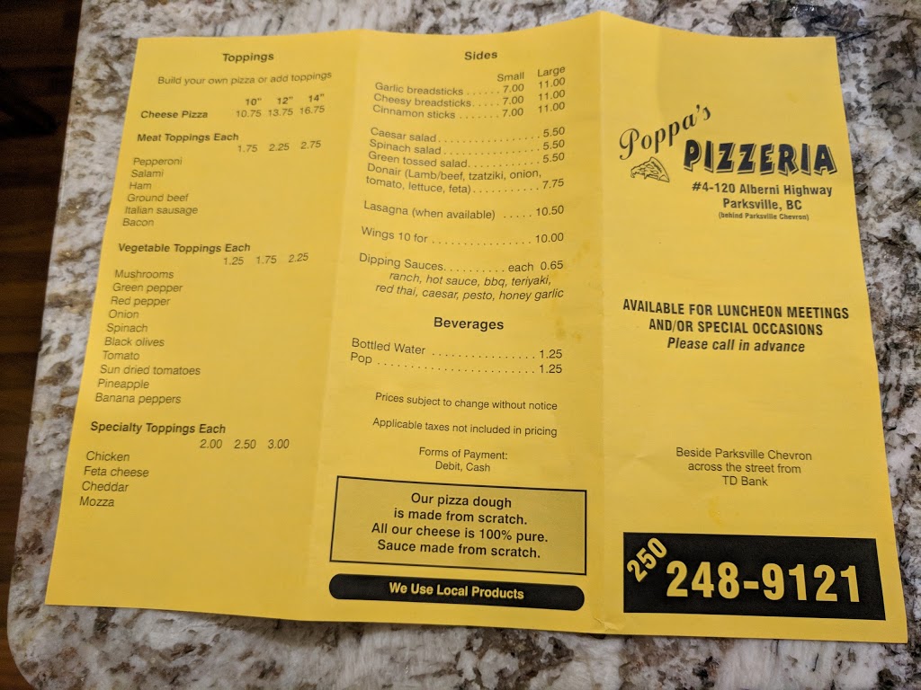 Poppas Pizzeria | 120 Alberni Hwy, Parksville, BC V9P 2G4, Canada | Phone: (250) 248-9121