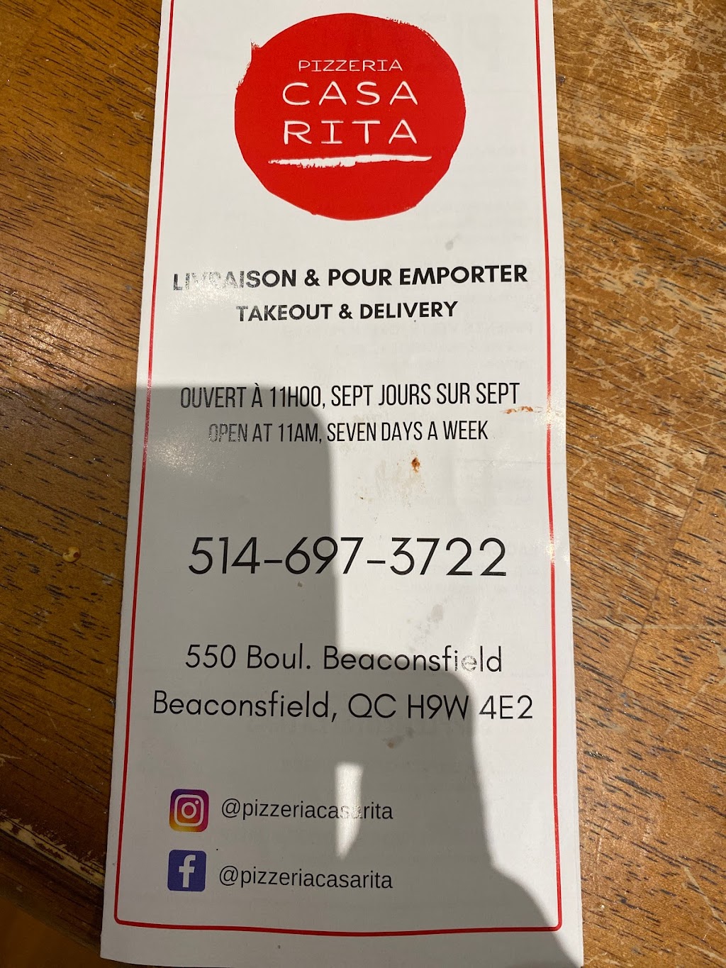 Pizzeria Casa Rita | 550 Bd Beaconsfield, Beaconsfield, QC H9W 4E2, Canada | Phone: (514) 697-3722