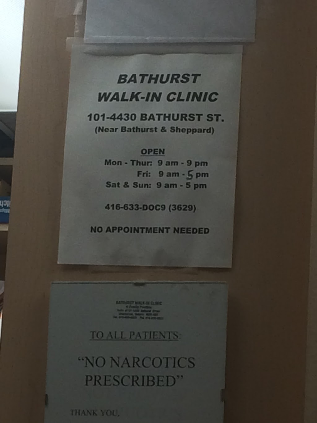 Bathurst Walk-In Clinic & Family Practice | 101-4430 Bathurst St, North York, ON M3H 3S3, Canada | Phone: (416) 633-3629