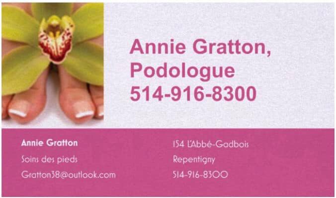 Annie Gratton, Podologue | 154 L Abbé Gadbois, Repentigny, QC J5Z 5E5, Canada | Phone: (514) 916-8300