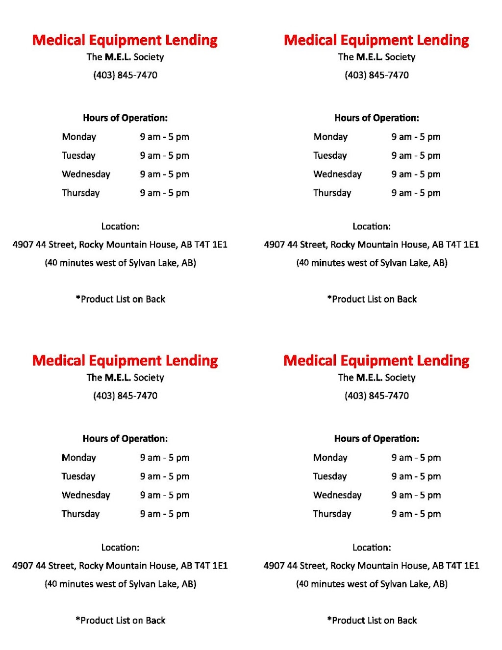 The Medical Equipment Lending Society | Bay #2, 4907 44 St, Rocky Mountain House, AB T4T 1E1, Canada | Phone: (403) 845-7470