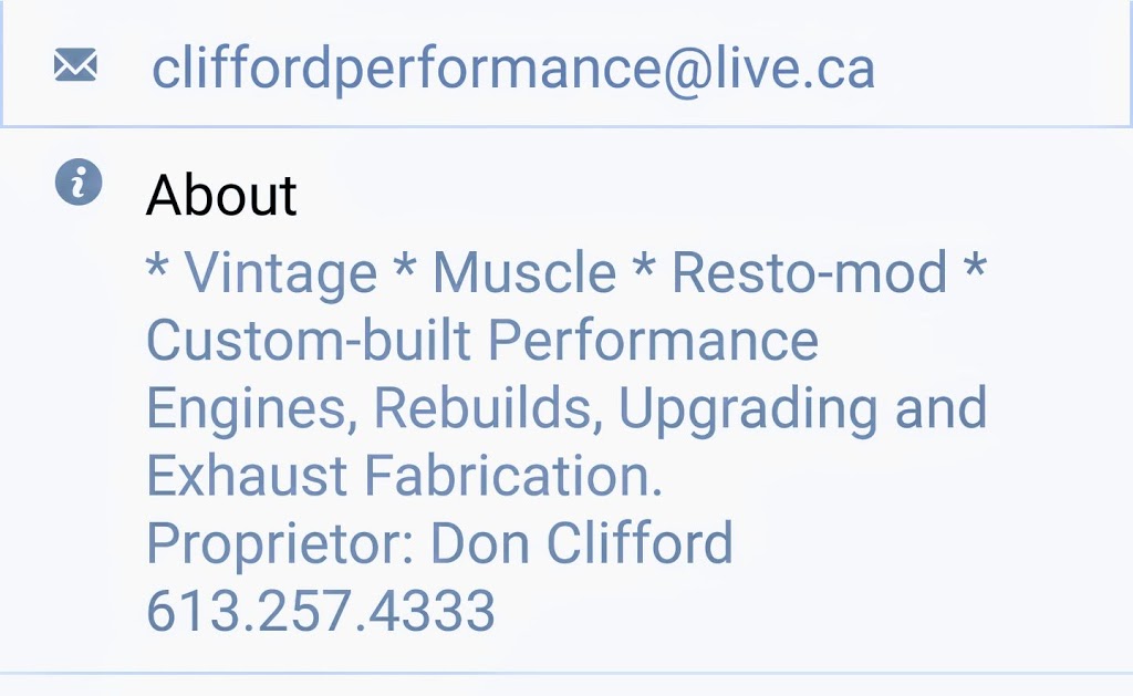 Clifford Performance Inc., Carleton Place, Ontario