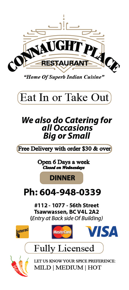 Connaught Place Indian Restaurant | 1077 56 St #112, Delta, BC V4L 2A2, Canada | Phone: (604) 948-0339