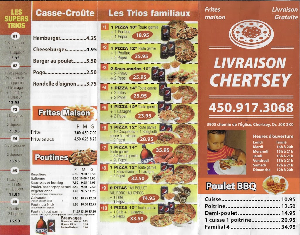 Restaurant Livraison Chertsey | meal takeaway | 3905 Chem. de lÉglise, Chertsey, QC J0K 3K0, Canada | 4509173068 OR +1 450-917-3068