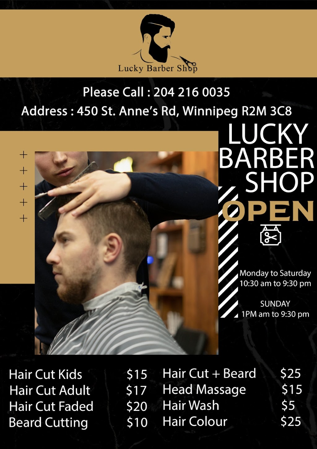 Lucky Barber shop | 450 St Annes Rd, Winnipeg, MB R2M 3C8, Canada | Phone: (204) 216-0035