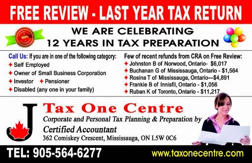 Tax One Centre - Mississauga & Brampton Corporate Tax Accountant | 362 Comiskey Crescent, Mississauga, ON L5W 0C6, Canada | Phone: (905) 564-6277