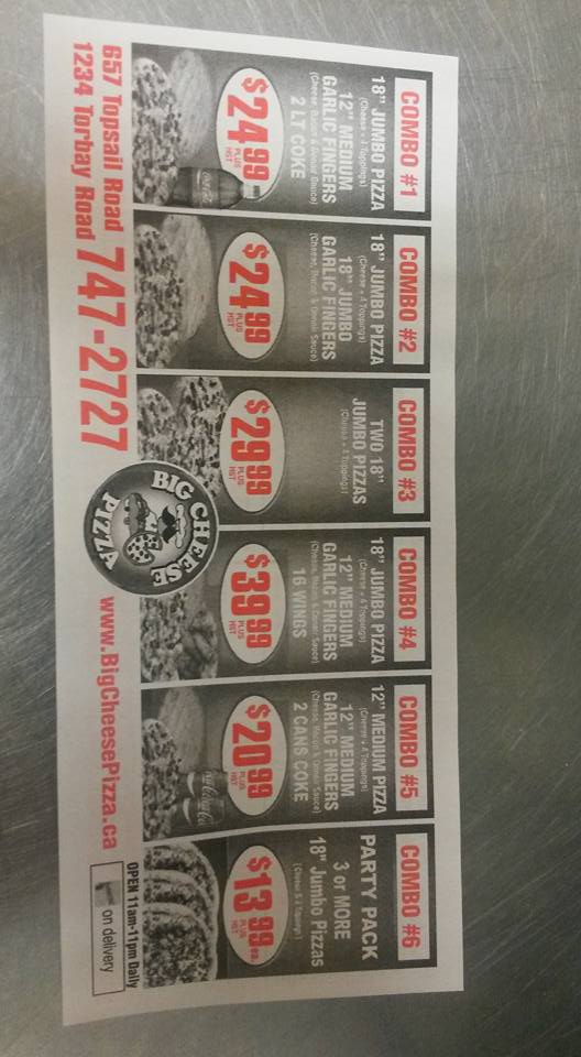 Big Cheese Pizza | 1234 Torbay Rd, Torbay, NL A1K 1A4, Canada | Phone: (709) 747-2727 ext. 2
