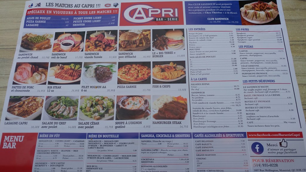 Brasserie Capri | 2687 Rue Wellington, Montréal, QC H3K 1X8, Canada | Phone: (514) 935-0228