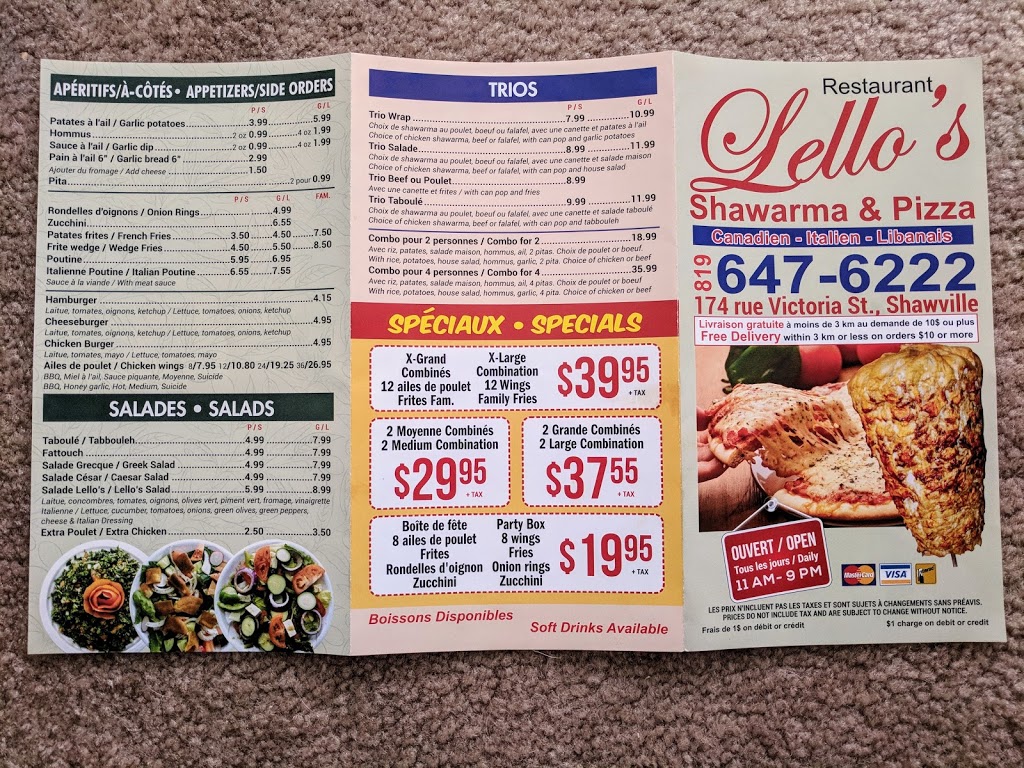 Lellos Pizza & Shawarma | 174 Avenue Victoria, Shawville, QC J0X 2Y0, Canada | Phone: (819) 647-6222