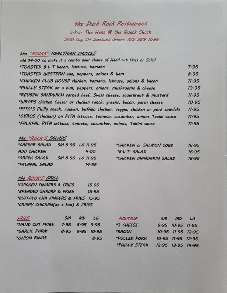 Duck Rock Restaurant | 2093 Hwy 124, Whitestone, ON P0A 1G0, Canada | Phone: (705) 389-1096
