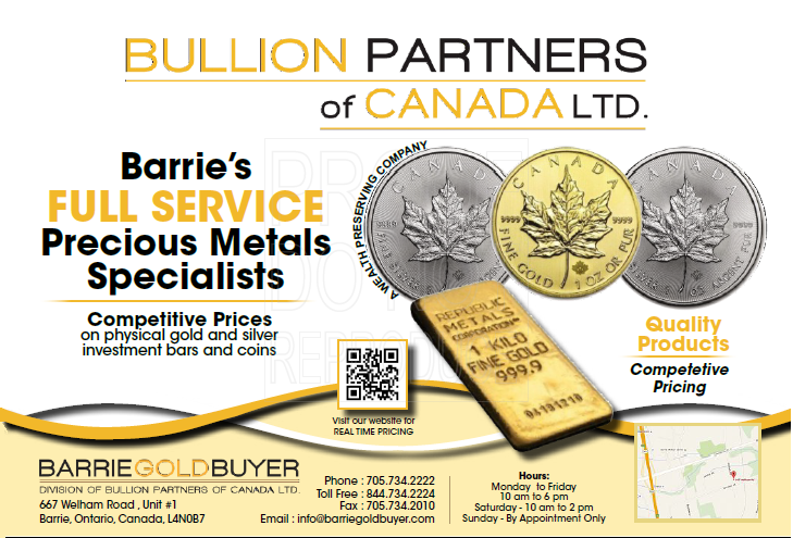Bullion Partners of Canada Ltd. | 667 Welham Rd #1, Barrie, ON L4N 0B7, Canada | Phone: (705) 734-2222
