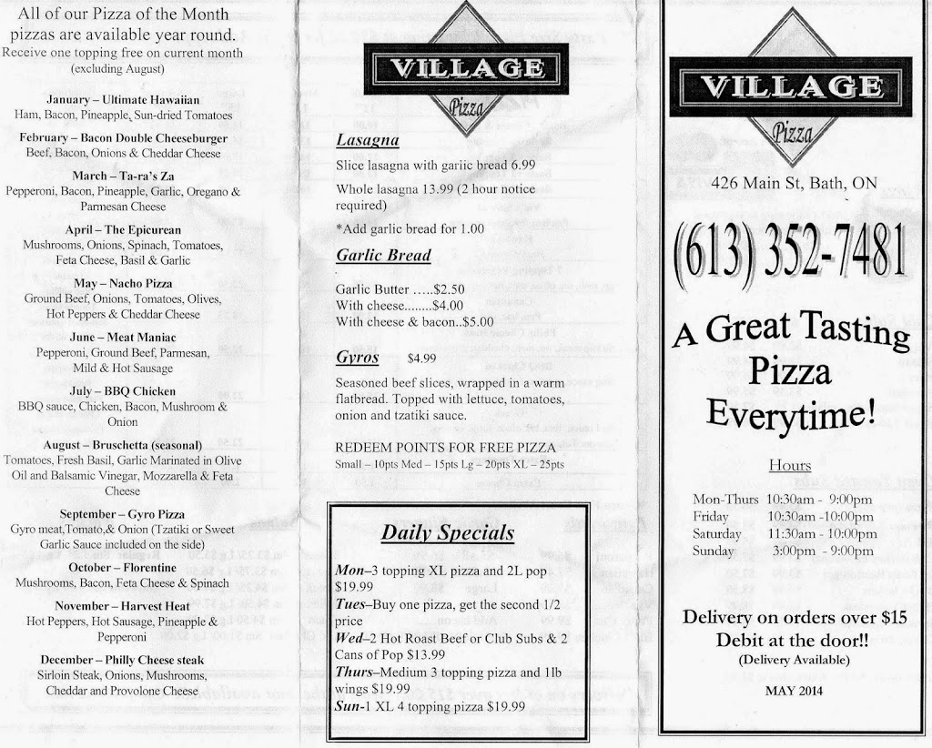 Village Pizza | 426 Main Street Bath, Bath, ON K0H 1G0, Canada | Phone: (613) 352-7481