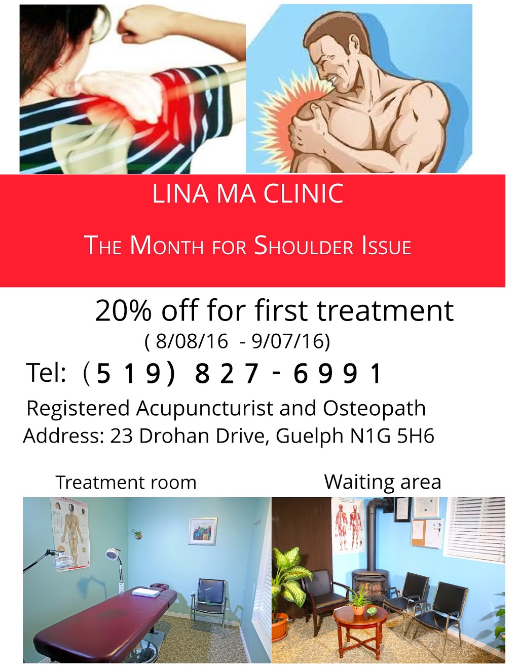Lina Ma Acupuncture and Massage Clinic | 23 Drohan Dr, Guelph, ON N1G 5H6, Canada | Phone: (519) 827-6991