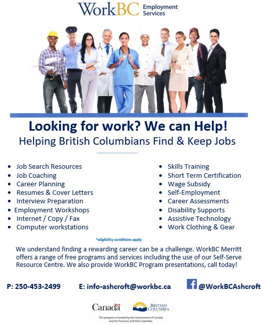 Ashcroft WorkBC Employment Services Centre | 308 Railway Ave, Ashcroft, BC V0K 1A0, Canada | Phone: (250) 453-2499
