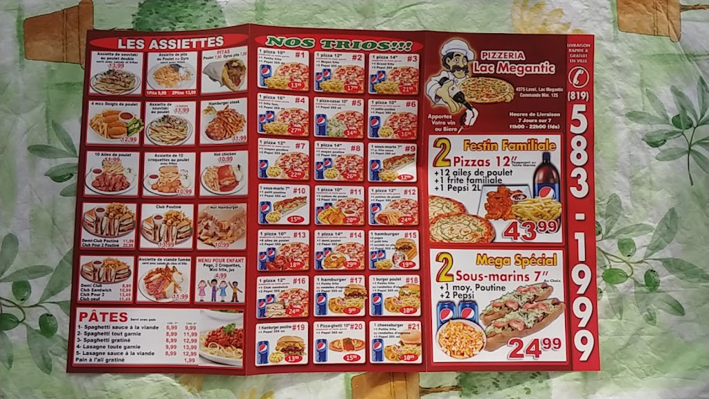 Pizzeria Lac Megantic | 4375 Rue Laval, Lac-Mégantic, QC G6B 1B9, Canada | Phone: (819) 583-1999