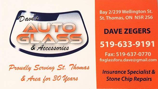Dave’s auto glass & accessories & Tint Service | 239 Wellington St Bay 2, St Thomas, ON N5R 2S6, Canada | Phone: (519) 633-9191