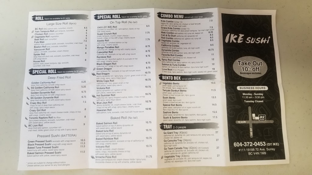 IKE Sushi | 19188 72 Ave #111, Surrey, BC V4N 1M9, Canada | Phone: (604) 372-0453