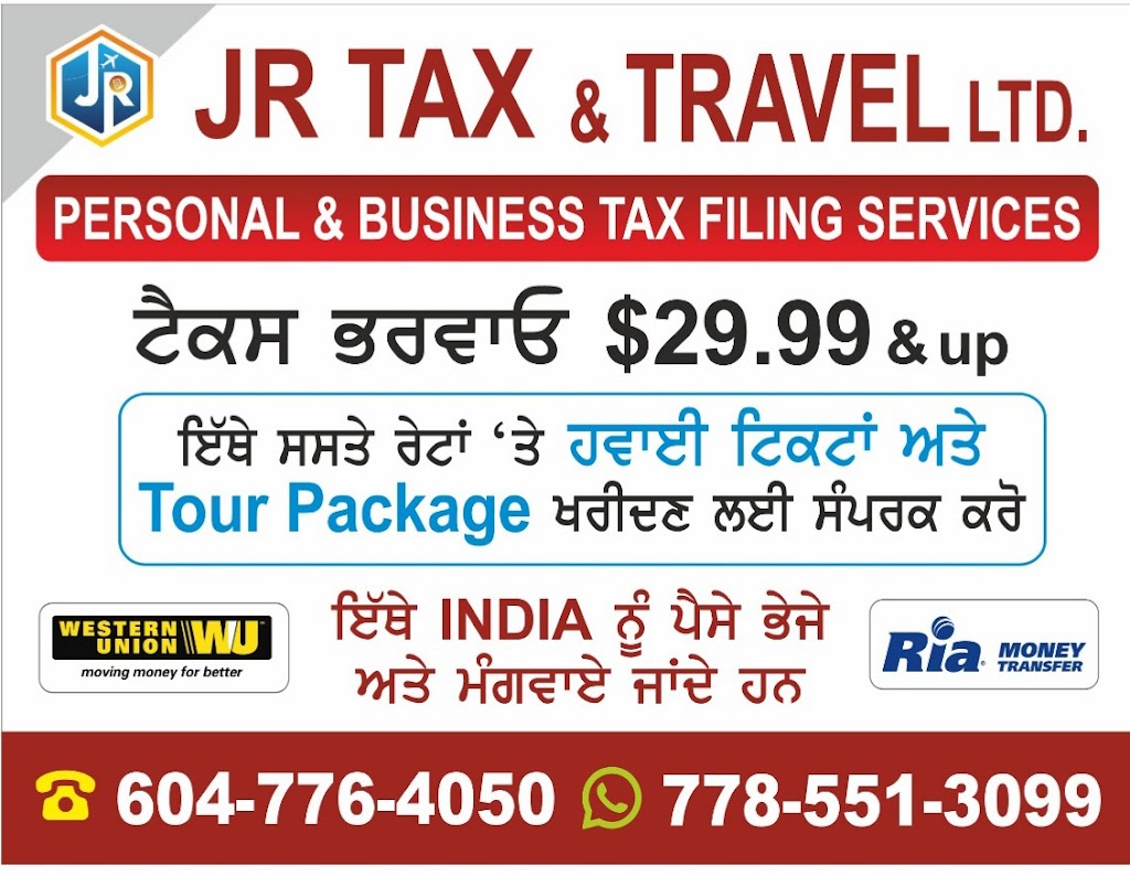 JR TAX & TRAVEL LTD | 32044 Hillcrest Ave Unit A, Abbotsford, BC V2T 1S4, Canada | Phone: (604) 776-4050