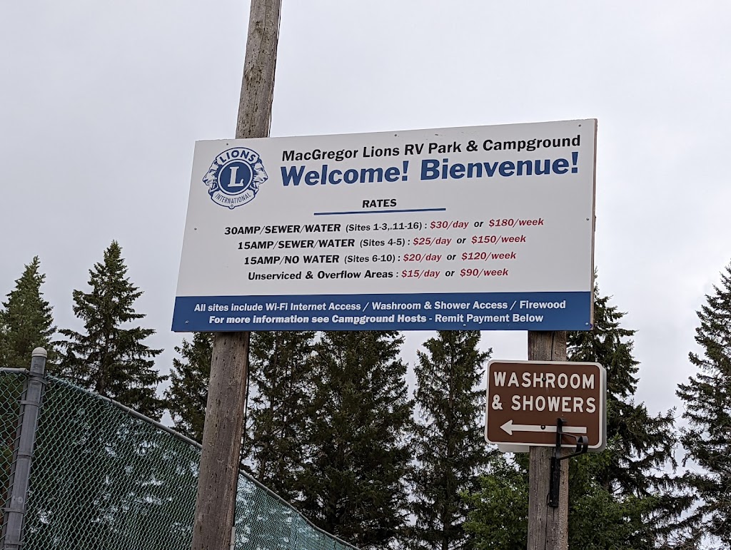 MacGregor Lions Club Campground | 107 Saunders St, MacGregor, MB R0H 0R0, Canada | Phone: (204) 685-2582