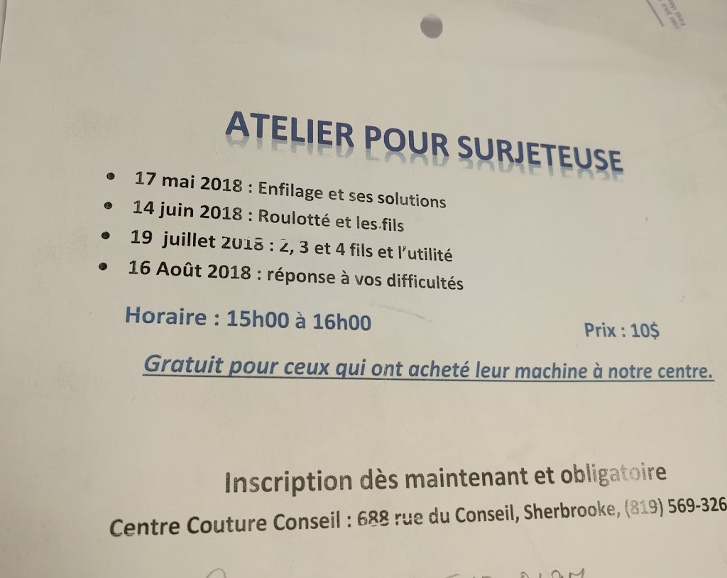 Centre de Couture Conseil Inc | 688 Rue du Conseil, Sherbrooke, QC J1G 1K6, Canada | Phone: (819) 569-3268