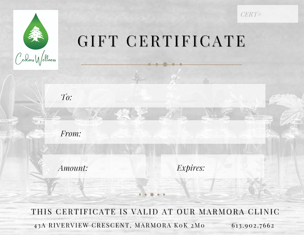 Cedars Wellness Clinic | 43A Riverview Crescent, Marmora, ON K0K 2M0, Canada | Phone: (613) 902-7662