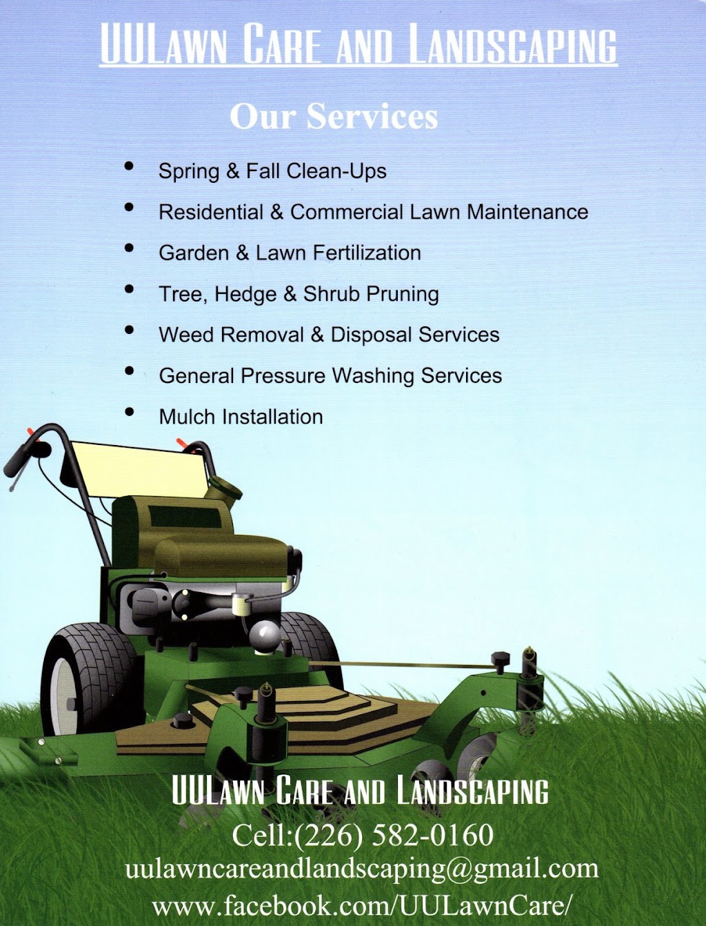 UULawn Care and Landscaping | 581 Victoria St, Watford, ON N0M 2S0, Canada | Phone: (226) 582-0160
