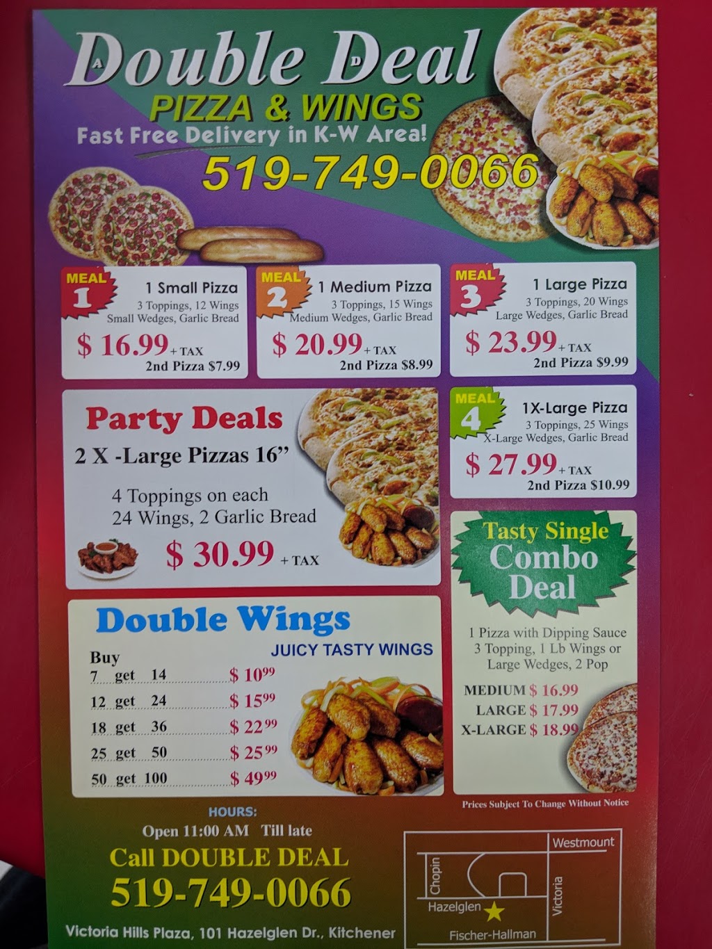 AD Double Deal Pizza & Wings | 101 Hazelglen Dr, Kitchener, ON N2M 5A2, Canada | Phone: (519) 749-0066