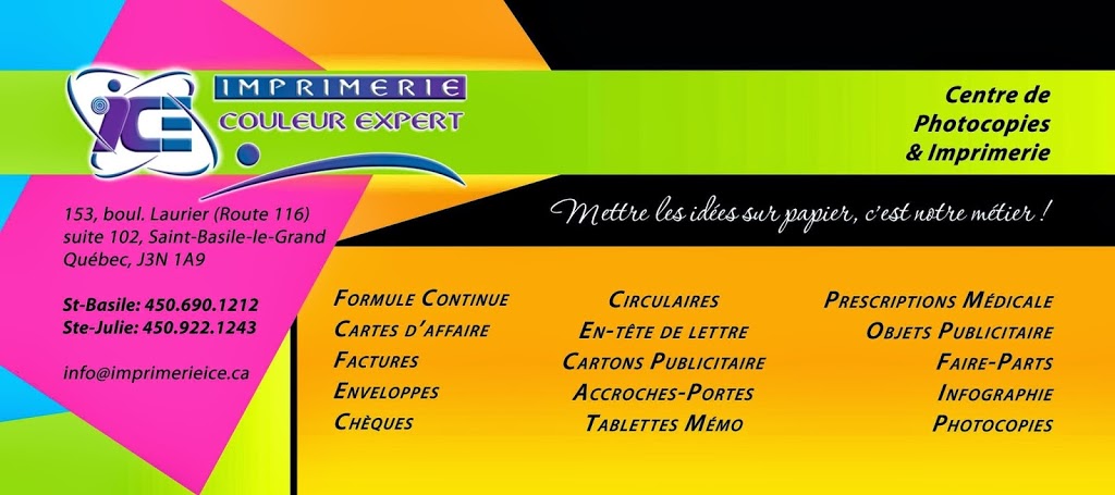 Imprimerie Couleur Expert | 153 Bd Sir Wilfrid Laurier, Saint-Basile-le-Grand, QC J3N 1A9, Canada | Phone: (450) 690-1212