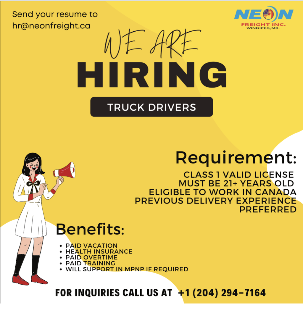 Neon Freight Inc. yard | Clover Dr, Stony Mountain, MB R0C 3A0, Canada | Phone: (204) 294-7164