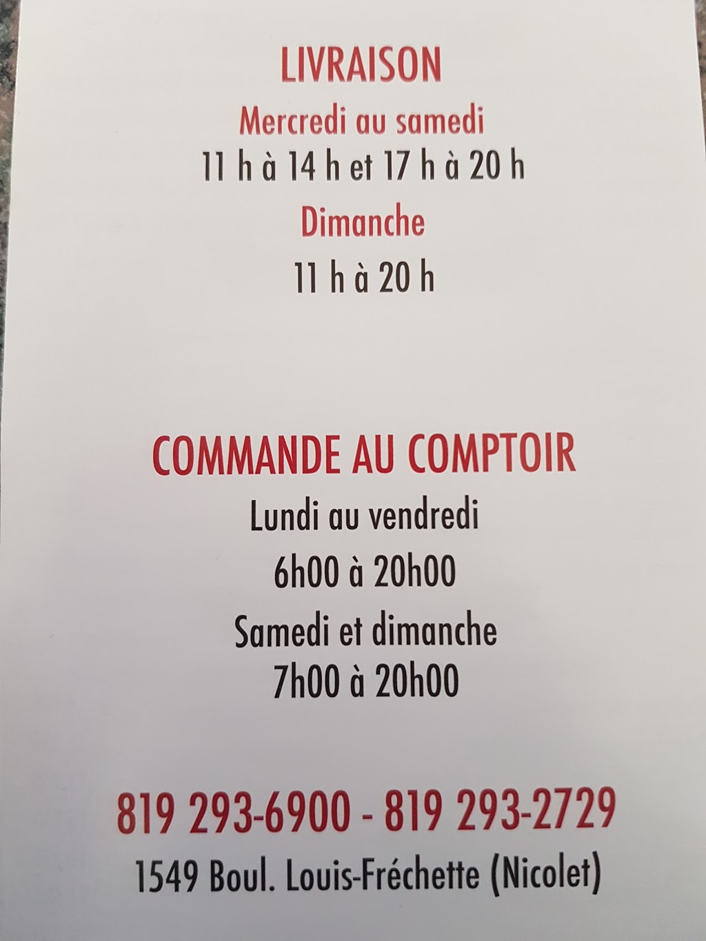 Restaurant Theo Plus Enr | 1549 Boulevard Louis Fréchette, Nicolet, QC J3T 1M3, Canada | Phone: (819) 293-6900