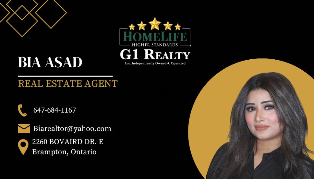 Bia Realtor | Home Life G1 Realty | 2260 Bovaird Dr E Unit# 202, Brampton, ON L6R 3J5, Canada | Phone: (647) 684-1167