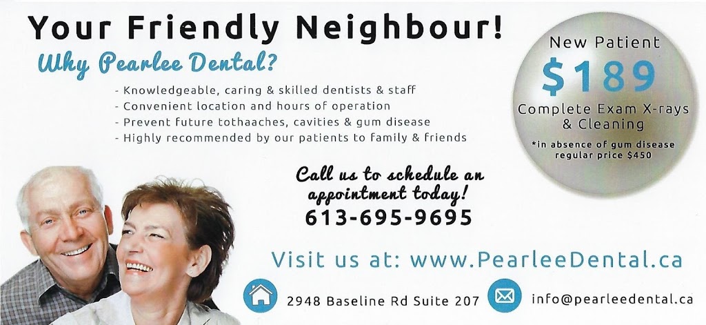 Pearlee Dental | 2948 Baseline Rd #207, Nepean, ON K2H 8T5, Canada | Phone: (613) 695-9695